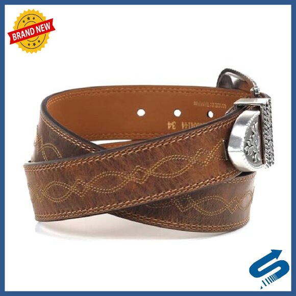 Full-Grain Leather Belt, Tapered Design, Removable Buckle, Western Style - Picture 4 of 8